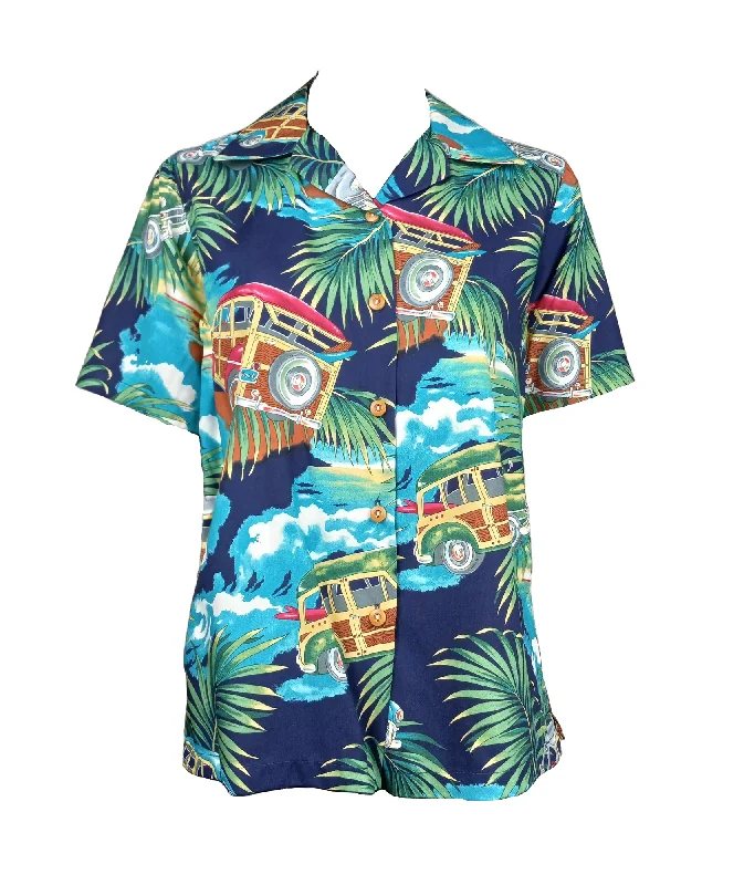 Woodie Women's Hawaiian Camp Shirt Silk Blend Satin Velvet
