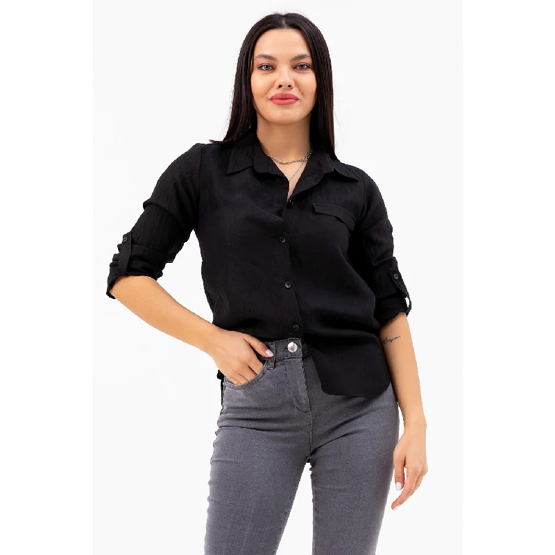 Black Fake Pocket Shirt Chenille Brocade Lace