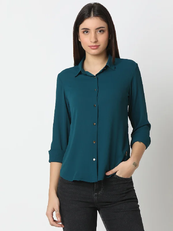 Spykar Teal Blue Regular Fit Full Sleeves Shirt For Women Plaid T-Shirt Polka Dot Checkered Spykar Teal Blue Regular Fit Full Sleeves Shirt For Women Plaid T-Shirt Polka Dot Checkered