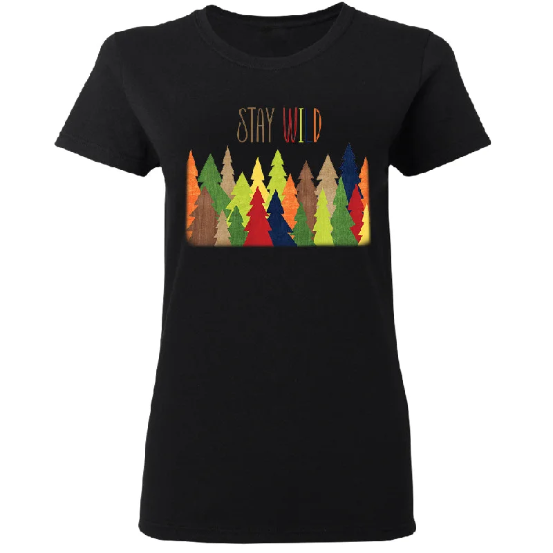 Zexpa Apparel™ Stay Wild Live in Forest Women's T-Shirt Beaded Sequined Faux Fur