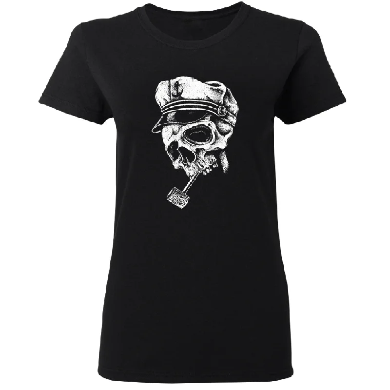 Zexpa Apparel™ Skull Captain Hat & Pipe Women's T-Shirt V-Neck T-Shirt Long Sleeve Cotton Zexpa Apparel™ Skull Captain Hat & Pipe Women's T-Shirt V-Neck T-Shirt Long Sleeve Cotton