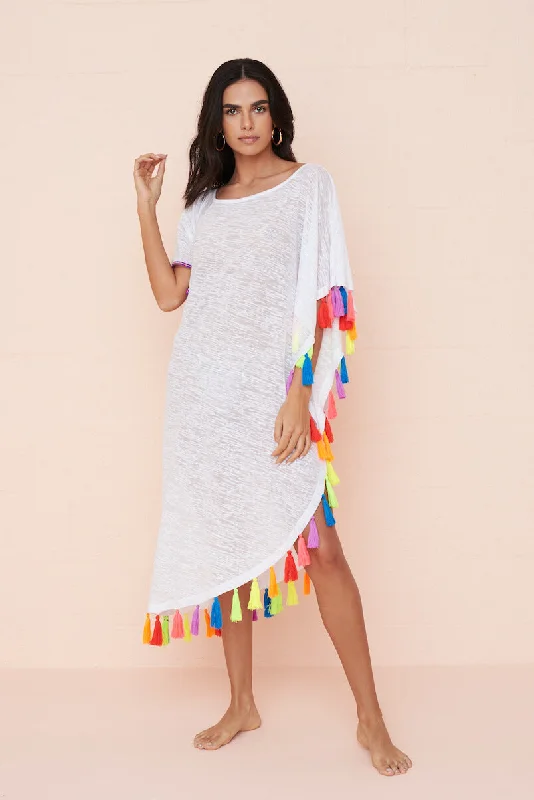 Rainbow Tassel Slit Dress