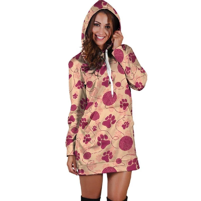 Yarn Paw Print Hoodie Dress