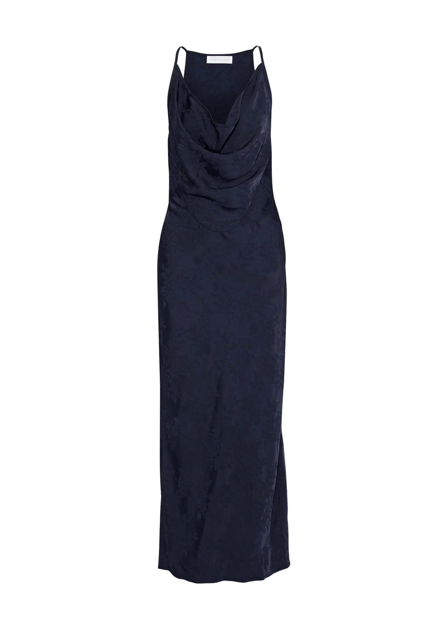 NAVY BLUE LONG DRAPED SATIN DRESS