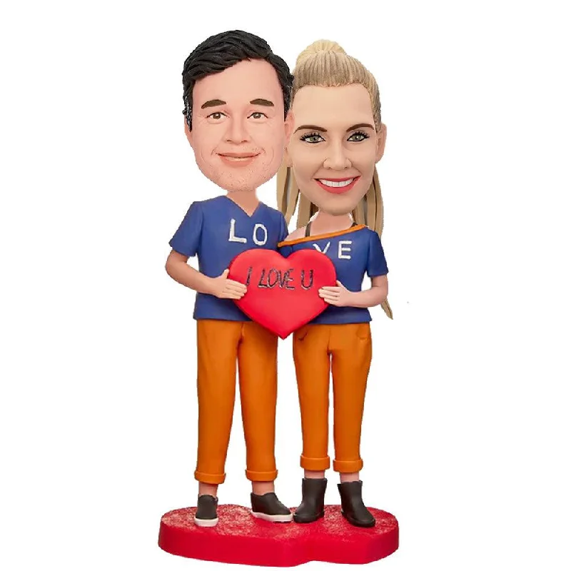 A Couple Dressed in LOVE Custom Bobblehead With Engraved Text