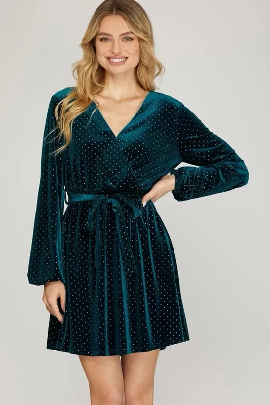 Harper Surplice Dress - Teal Green