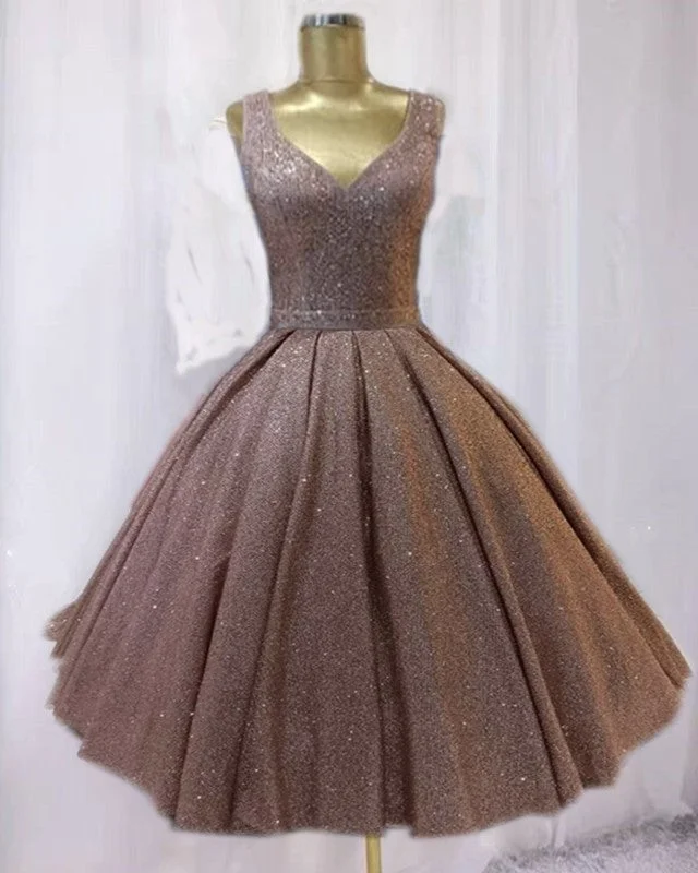 Short Ball Gown Prom Homecoming Dresses Sequins V Neck