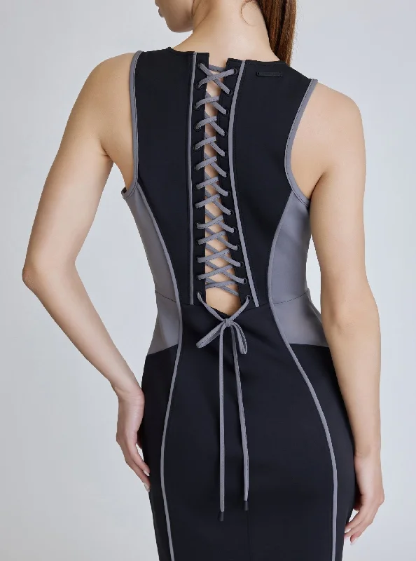 Lace Back Dress - Black Colorblock