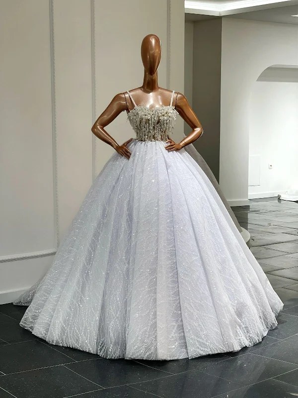 Lise Crystal-Adorned Thin Strap Bridal Dress