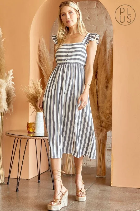 Striped Babydoll Dress With Flutter Sleeves