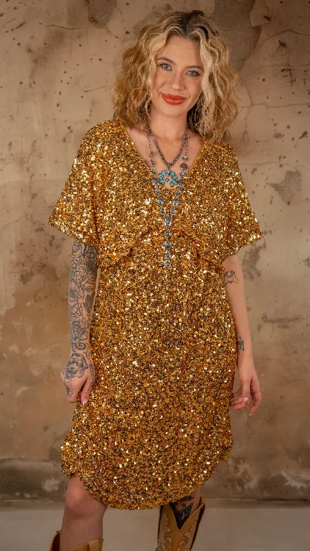 Too Glam Gold Sequin Dress