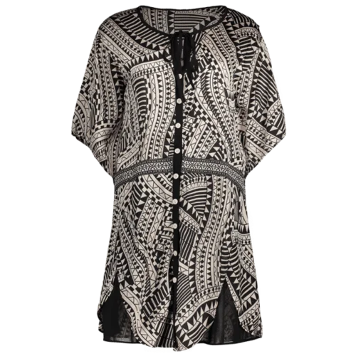 Button Up Geo Print Chiffon Dress - L