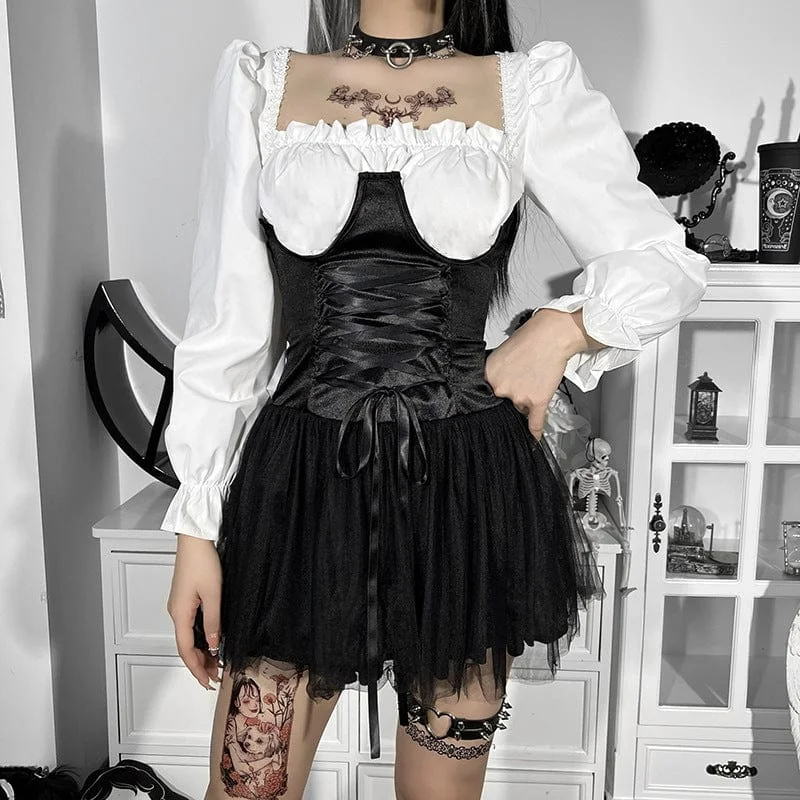 Women's Punk Strappy Mesh Splice Dress