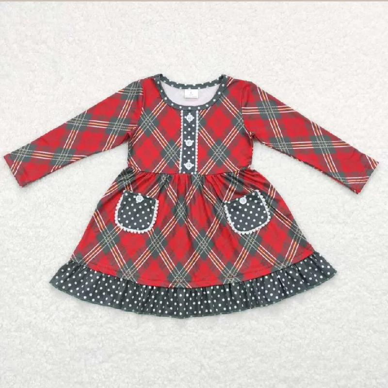Baby Girls Christmas Red Green Checkered Pockets Knee Length Dresses Tunics Practical durable Baby Girls Christmas Red Green Checkered Pockets Knee Length Dresses Tunics Practical durable
