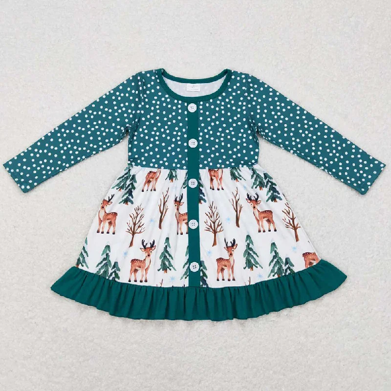 Baby Girls Dress Christmas Tree Deer Long Sleeve Ruffle Dresses GLD0429 Tunics Bridal satin Baby Girls Dress Christmas Tree Deer Long Sleeve Ruffle Dresses GLD0429 Tunics Bridal satin
