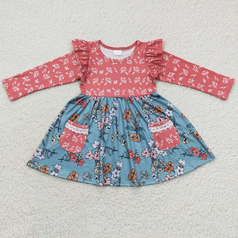 Baby Girls Dress Floral Long Sleeve Pocket Twirl Dresses GLD0338 Tunics Satin smooth Baby Girls Dress Floral Long Sleeve Pocket Twirl Dresses GLD0338 Tunics Satin smooth