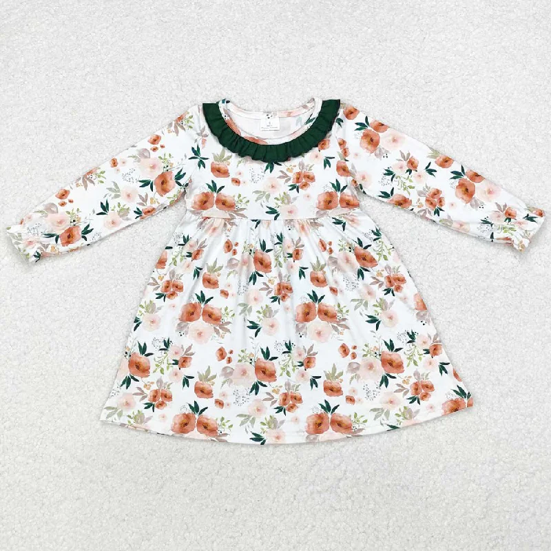 Baby Girls Dress Green Orange Flowers Fall Knee Length Dresses GLD0690 Tunics Modern contemporary Baby Girls Dress Green Orange Flowers Fall Knee Length Dresses GLD0690 Tunics Modern contemporary