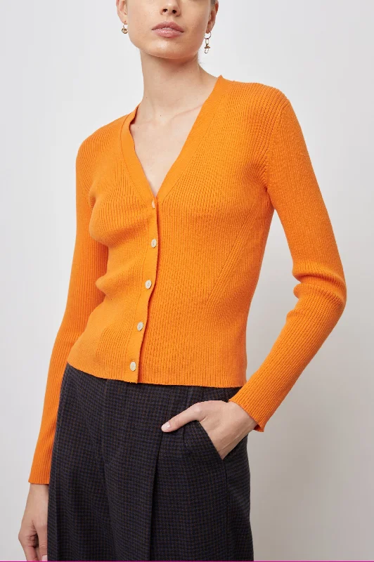 BEAU CARDIGAN - TANGERINE Asymmetrical,ymmetric Pencil Cardigan