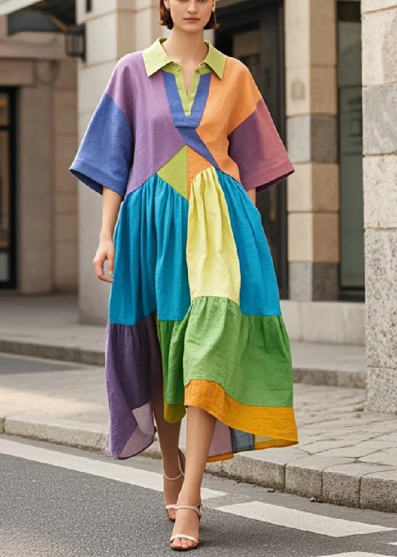 Boho Multicolor Oversized Patchwork Cotton Holiday Dress Summer Tunics Wedding white Boho Multicolor Oversized Patchwork Cotton Holiday Dress Summer Tunics Wedding white