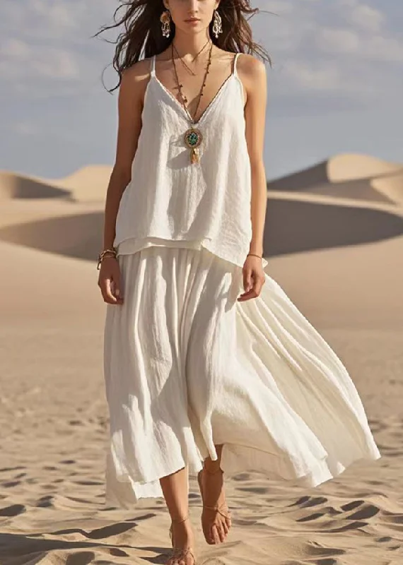 Boho White V Neck Patchwork Cotton Spaghetti Strap Dress Summer Tunics Leisure comfortable Boho White V Neck Patchwork Cotton Spaghetti Strap Dress Summer Tunics Leisure comfortable