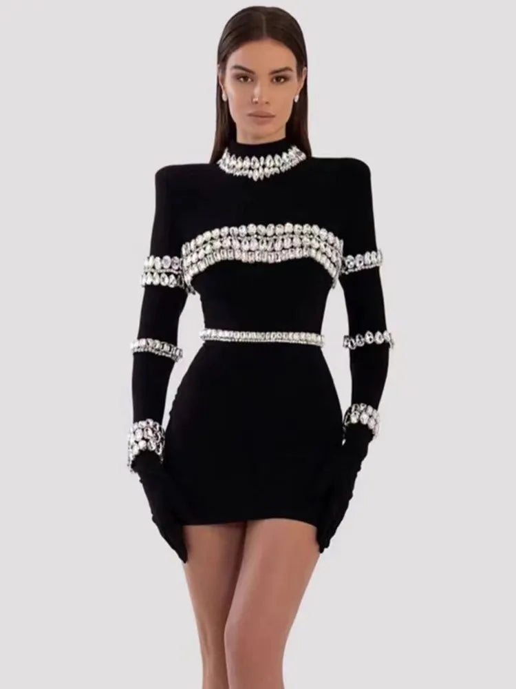 Zjkrl - Brand New Women Winter Sexy Turtleneck Beading Long Sleeve Black Mini Bandage Dress Elegant Evening Club Party Dress Tunics Fashionable chic Zjkrl - Brand New Women Winter Sexy Turtleneck Beading Long Sleeve Black Mini Bandage Dress Elegant Evening Club Party Dress Tunics Fashionable chic