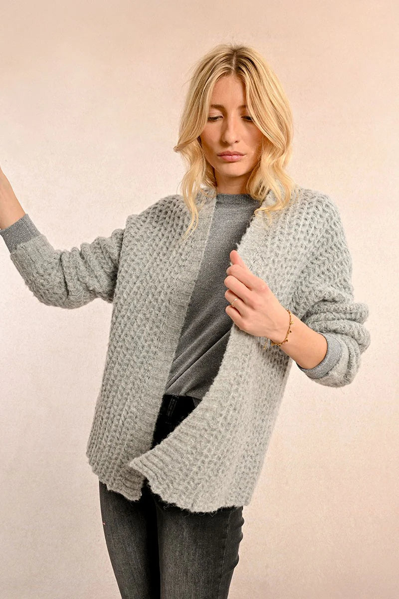 Cable Cardigan - Grey Layered Multi-layer Single Layer