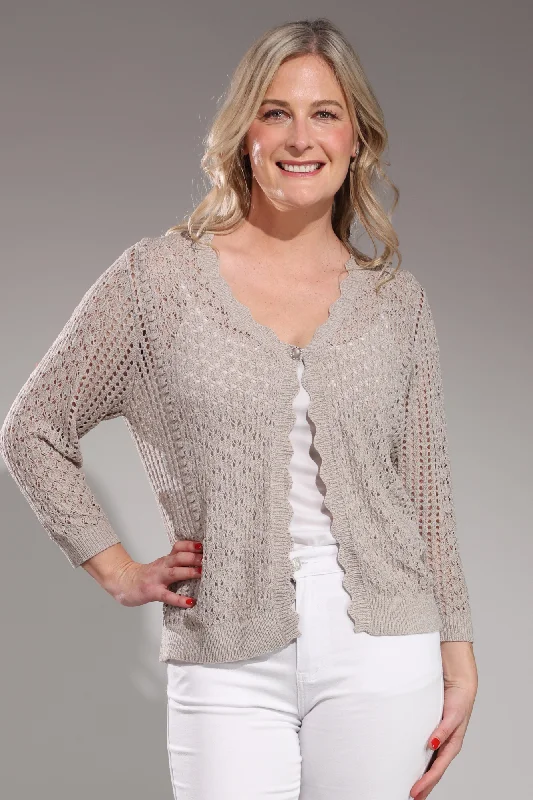 3/4 sleeve Lace Knit Cardigan | SAND | 7311A1 Wool Fabric Cashmere Fabric Tweed Fabric 3/4 sleeve Lace Knit Cardigan | SAND | 7311A1 Wool Fabric Cashmere Fabric Tweed Fabric