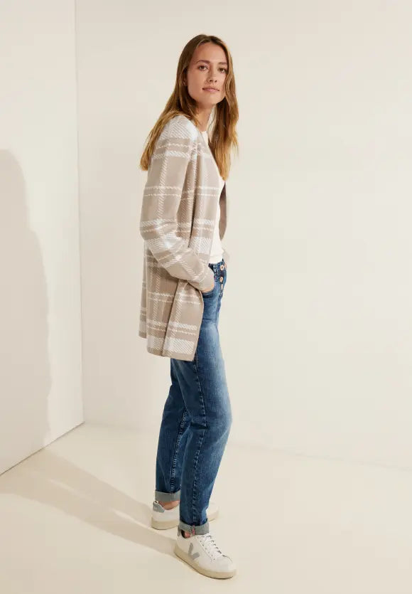 Cecil long check cardigan in soft neutral tones 253651 Fleece Fabric Down Fabric Feather Fabric Cecil long check cardigan in soft neutral tones 253651 Fleece Fabric Down Fabric Feather Fabric