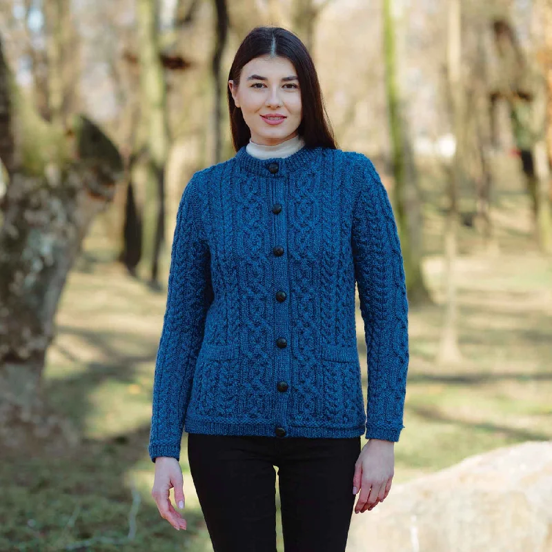 Women's Aran Knit Button Cardigan, Marl Blue Wool Cardigan Cotton Cardigan Cashmere Cardigan Women's Aran Knit Button Cardigan, Marl Blue Wool Cardigan Cotton Cardigan Cashmere Cardigan