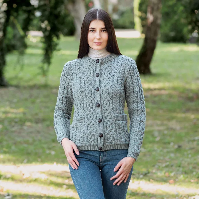Women's Aran Knit Button Cardigan, Skylight Denim Fabric Leather Fabric Suede Fabric Women's Aran Knit Button Cardigan, Skylight Denim Fabric Leather Fabric Suede Fabric