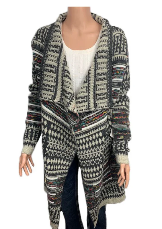 Aztec pattern Woolen Cardigans Style#-L-24671 Glossy Satin Silk