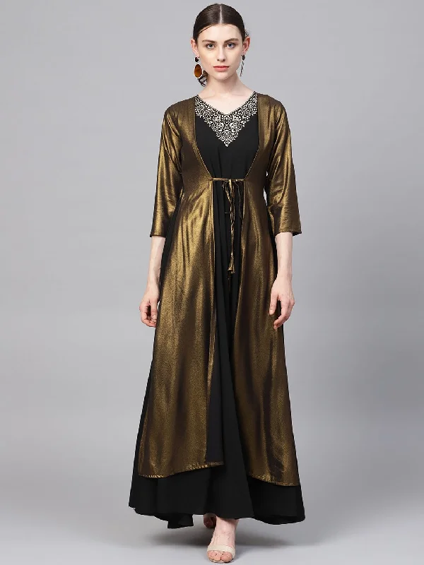 Black Dress with Attached Jacket Tunics Office stylish
