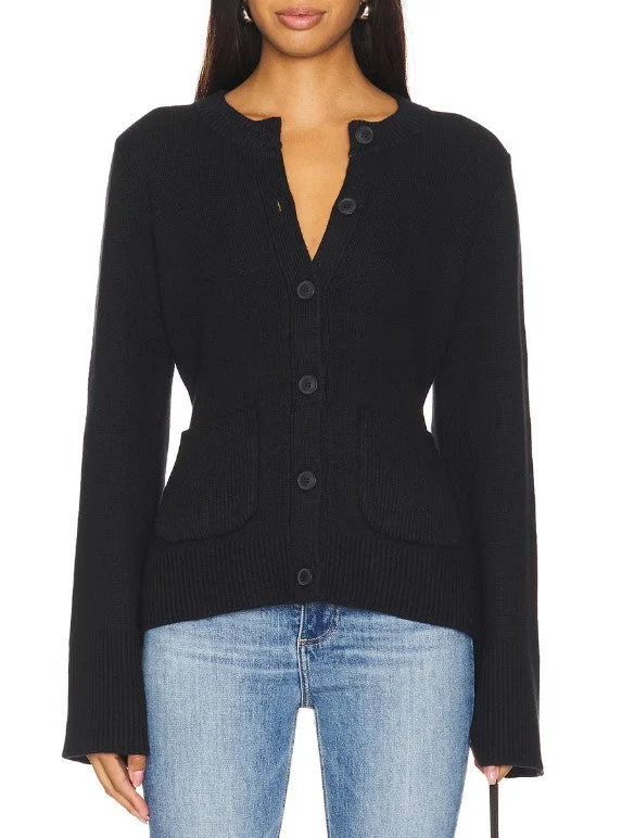 Dani Cardigan - Black Lace Blend Ribbed Blend Corduroy Blend