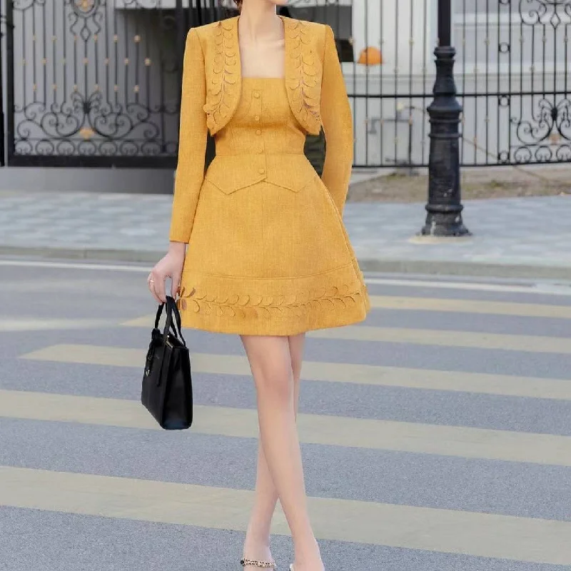 Darolyn Long-Sleeve Square Neck Dress with Long Sleeve Blazer Women's Trendy Jacket