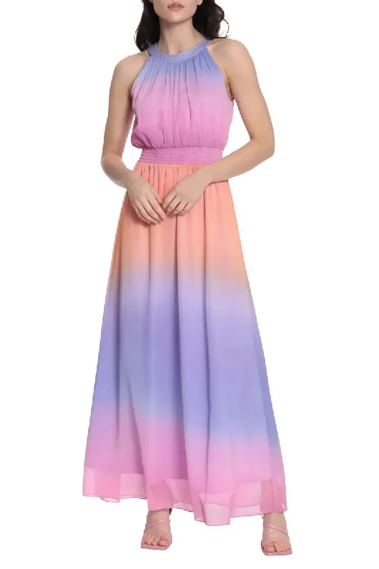 Donna Morgan Halter Neck Sleeveless Back Zipper Long Chiffon Dress Tunics Evening elegant Donna Morgan Halter Neck Sleeveless Back Zipper Long Chiffon Dress Tunics Evening elegant