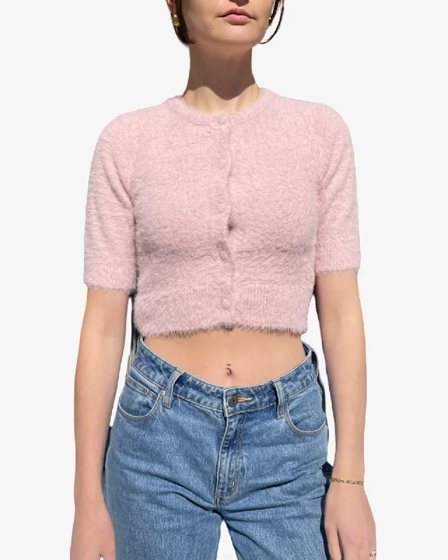 Fuzzy Short Sleeve Cardigan Machine Wash Dry Clean Hand Wash