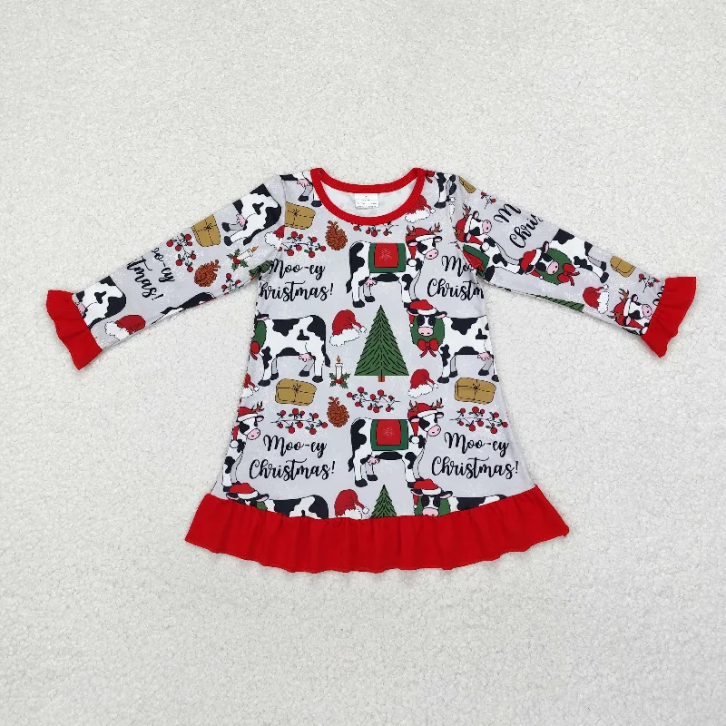 GLD0539 Baby Girls Christmas Cows Knee Length Gowns Dress Tunics Business professional GLD0539 Baby Girls Christmas Cows Knee Length Gowns Dress Tunics Business professional