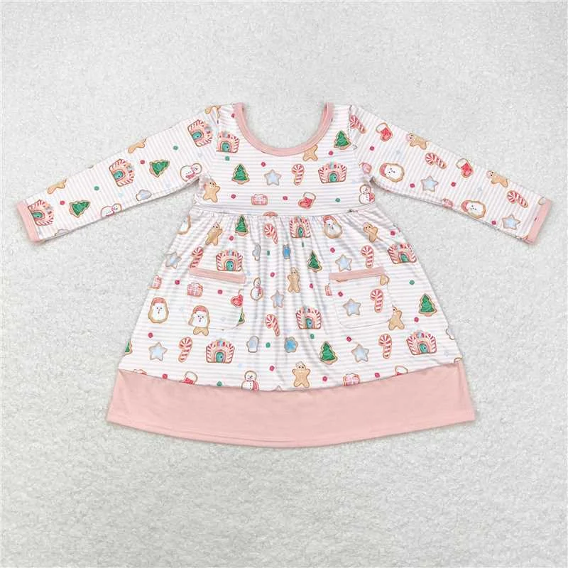 GLD0629 Baby Girls Christmas Pink Santa Pockets Knee Length Dresses Tunics Occasion special GLD0629 Baby Girls Christmas Pink Santa Pockets Knee Length Dresses Tunics Occasion special