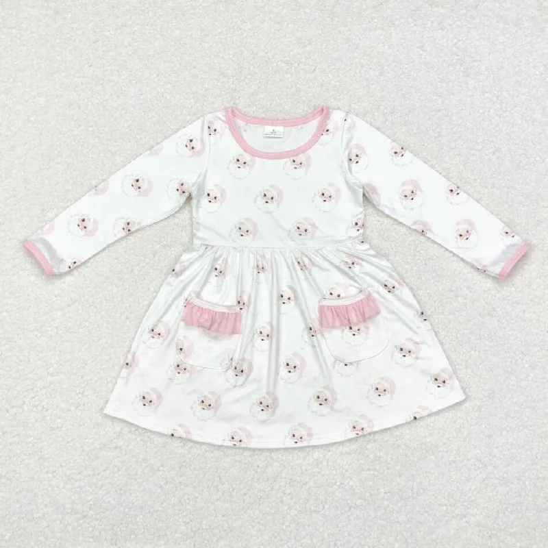GLD0689 Baby Girls Christmas Pink Santa Pockets Knee Length Dresses Tunics New arrival GLD0689 Baby Girls Christmas Pink Santa Pockets Knee Length Dresses Tunics New arrival