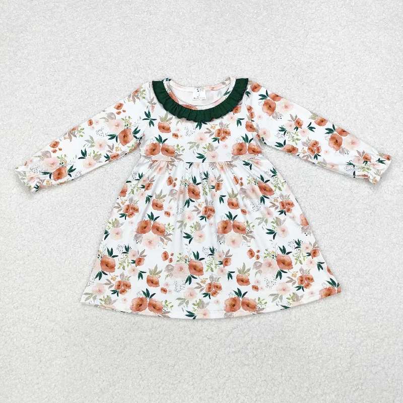 GLD0690 Baby Girls Green Orange Flowers Fall Knee Length Dress Tunics Mesh breathable GLD0690 Baby Girls Green Orange Flowers Fall Knee Length Dress Tunics Mesh breathable