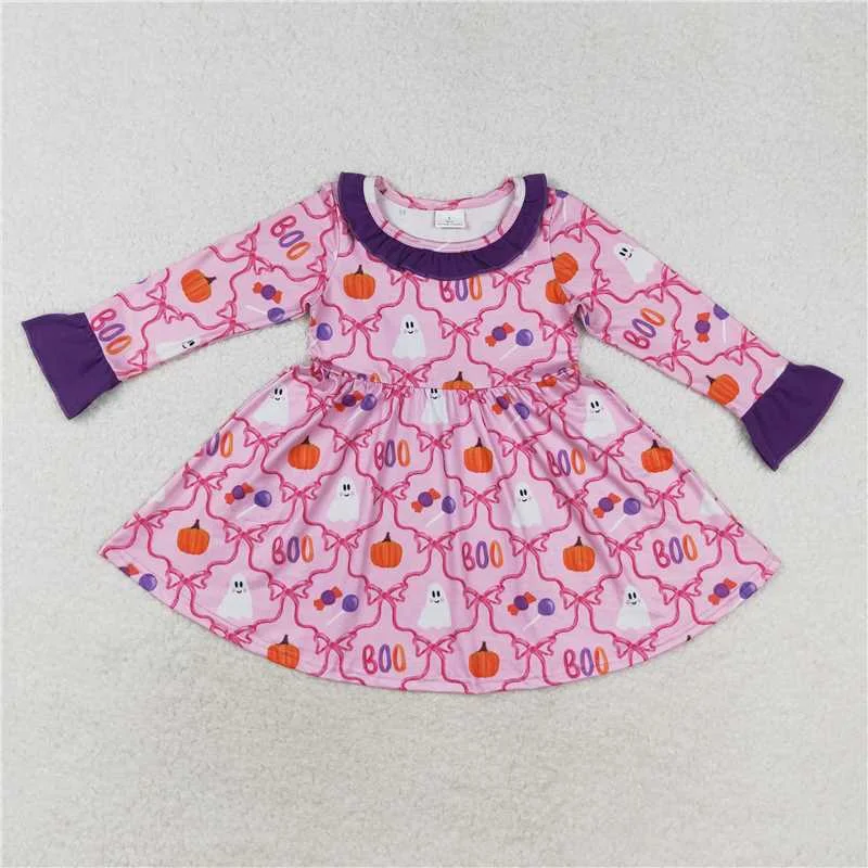 GLD0691 Baby Girls Halloween Pink Bows Ghost Knee Length Dresses Tunics Seasonal trendy GLD0691 Baby Girls Halloween Pink Bows Ghost Knee Length Dresses Tunics Seasonal trendy