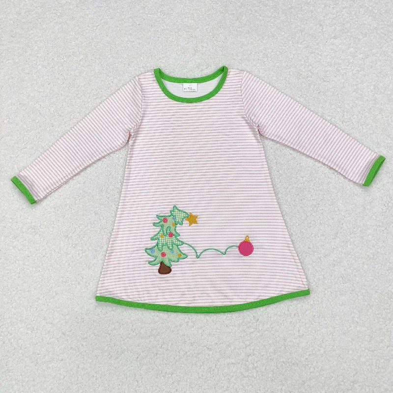 GLD0704 Baby Girls Christmas Pink Stripes Tree Knee Length Dress Tunics Chic elegant GLD0704 Baby Girls Christmas Pink Stripes Tree Knee Length Dress Tunics Chic elegant