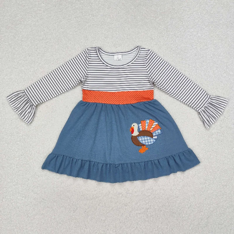 GLD0731 Baby Girls Thanksgiving Embroidery Turkey Knee Length Dress Tunics Distressed trendy GLD0731 Baby Girls Thanksgiving Embroidery Turkey Knee Length Dress Tunics Distressed trendy