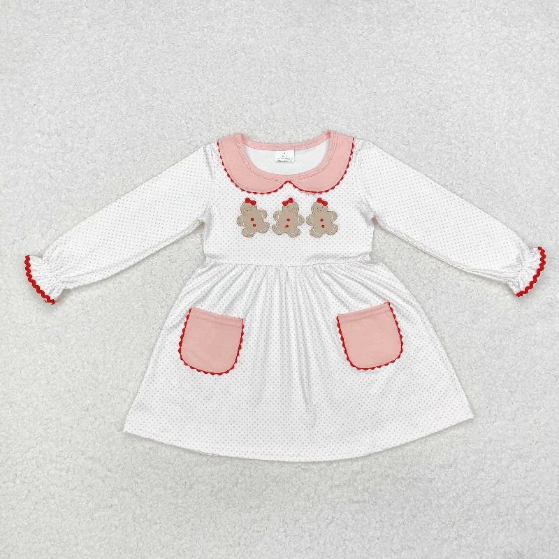 GLD0765 Baby Girls Christmas Dots Pink Gingerbread Knee Length Dress Tunics New arrival GLD0765 Baby Girls Christmas Dots Pink Gingerbread Knee Length Dress Tunics New arrival