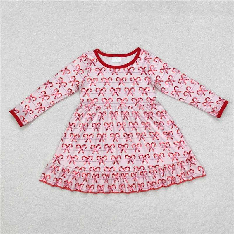 GLD0774 Baby Girls Pink Bows Candy Cane Ruffle Knee Length Dresses Tunics Trendy modern GLD0774 Baby Girls Pink Bows Candy Cane Ruffle Knee Length Dresses Tunics Trendy modern