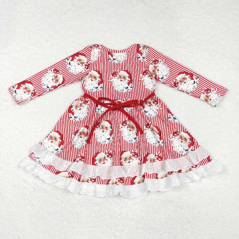 GLD0786 Baby Girls Christmas Stripes Santa Ruffles Knee Length Dress Tunics Office stylish GLD0786 Baby Girls Christmas Stripes Santa Ruffles Knee Length Dress Tunics Office stylish