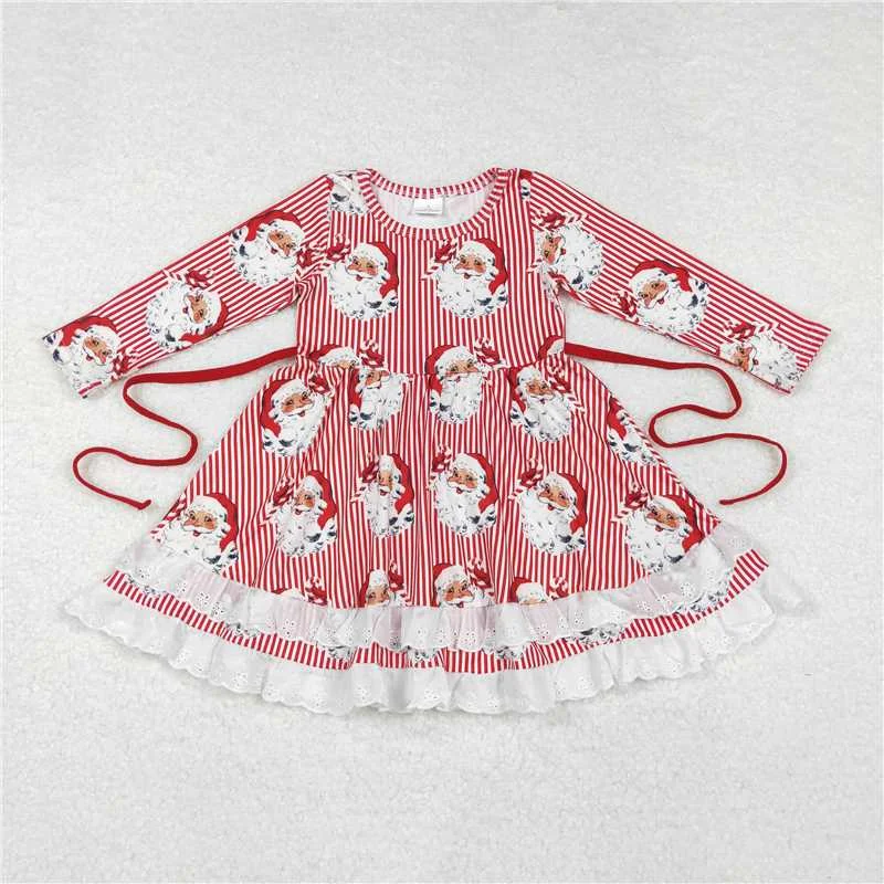 GLD0786 Baby Girls Christmas Stripes Santa Ruffles Knee Length Dresses Shift Classic Vintage GLD0786 Baby Girls Christmas Stripes Santa Ruffles Knee Length Dresses Shift Classic Vintage