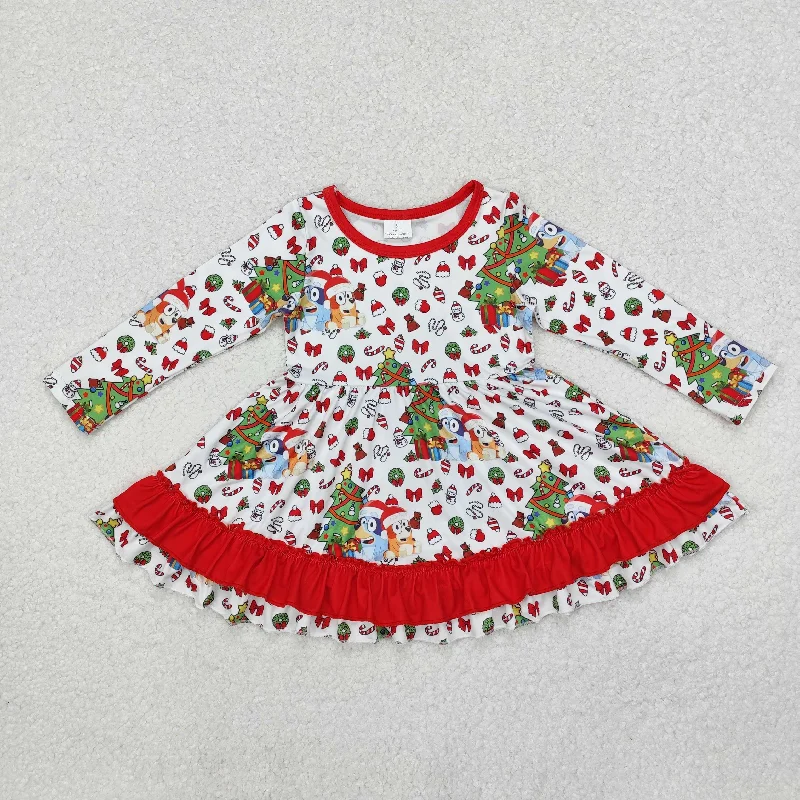 GLD0792 Baby Girls Christmas Dogs Tree Red Knee Length Dress Tunics Distressed trendy GLD0792 Baby Girls Christmas Dogs Tree Red Knee Length Dress Tunics Distressed trendy