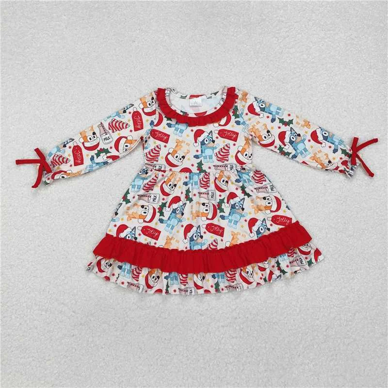 GLD0802 Baby Girls Dogs Christmas Tree Cake Ruffle Knee Length Dresses Off-the-shoulder Chic Trendy GLD0802 Baby Girls Dogs Christmas Tree Cake Ruffle Knee Length Dresses Off-the-shoulder Chic Trendy