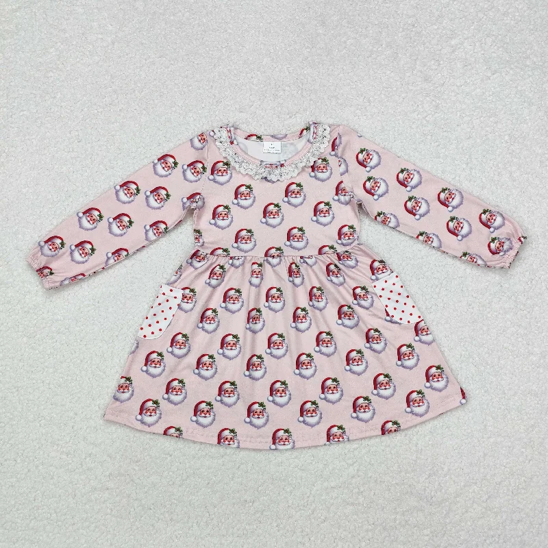 GLD0839 Baby Girls Christmas Pink Santa Pockets Knee Length Dress Tunics Chic fashionable GLD0839 Baby Girls Christmas Pink Santa Pockets Knee Length Dress Tunics Chic fashionable